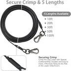Dog Tie Out Cable - Chew Proof Steel Wire Lead - 360° Tangle Free Outdoor Leash for Pups - Dog Runner Cable for Small to Medium Dogs (Black, 45lbs/30ft)