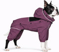LOVELONGLONG Waterproof Dog Raincoat with Removable Hood – Outdoor Full Body Dog Jacket, Windproof Snowproof Shell Suit – All Season Pet Rain Gear Plum Purple M