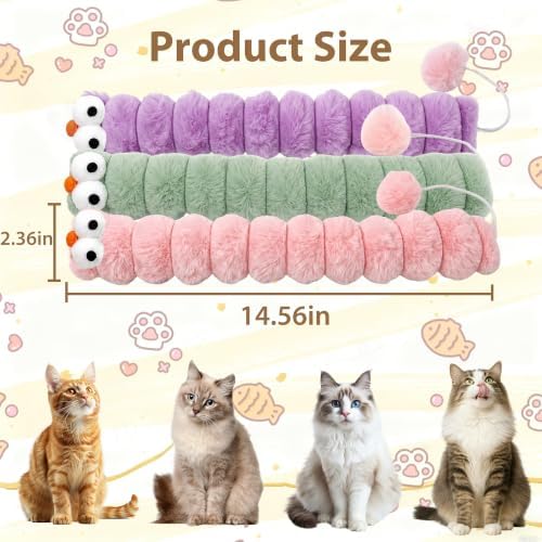 3 Pack Long Cat Kicker Toys with Catnip, 14.5 Inch Plush Caterpillar Cat Toys for Indoor Cats, Interactive Kicker Toys with Rabbit Fur Tail for Biting and Play - Image 2