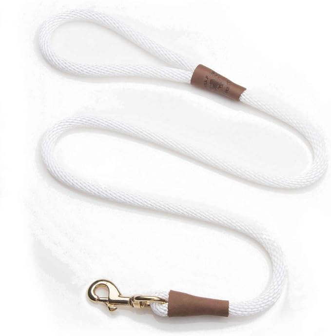 Mendota Pet Snap Leash - British-Style Braided Dog Lead, Made in The USA - White, 1/2 in x 4 ft - for Large Breeds
