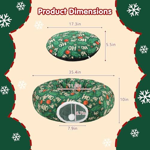 Cat Tunnel Christmas Tree Skirt, Foldable Donut Tunnel Bed Green - Image 5
