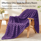 BEDELITE 3D Checked Purple Fleece Throw Blanket for Couch, 50x60 Inches - Image 4