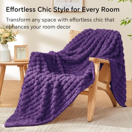 BEDELITE 3D Checked Purple Fleece Throw Blanket for Couch, 50x60 Inches - Image 4