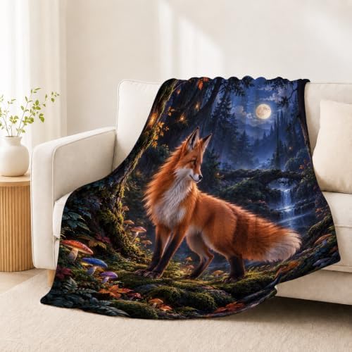 Red Fox Throw Blanket Moonlit Forest Woodland Animal Gifts 40''x50'' - Image 3