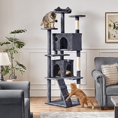 Yaheetech 80in XL Multi-Level Cat Tree, Double Caves, Perches, Sisal Posts - Image 2