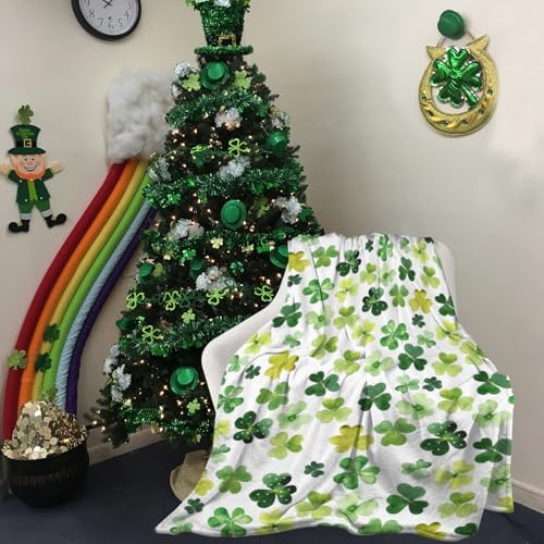Watercolor Shamrock Lucky Clover Blanket, St. Patrick's Day Irish Green Cozy Throw Blanket, Lightweight Warm Soft Queen Size Fleece Blanket for Sofa Couch Chair, 60 x 80 Inch - Image 2