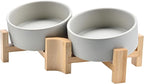 SPUNKYJUNKY 15° Slanted Ceramic Dog and Cat Bowl with Wooden Stand, Tilted Bulldog Food and Water Bowl No Slip Non-Spill for Cats Medium Dogs Big Face Pets 13.5 OZ (1.7 Cups, Grey × 2)