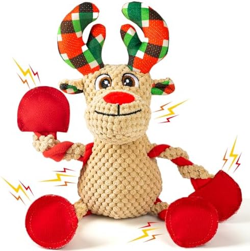 Christmas Squeaker Dog Toys Interactive Durable Dog Chew Toys Reindeer Plush Toy for Puppy Small Dogs Medium Dogs and Large Dogs Birthday by Spxkd