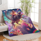 Funny Dinosaur and Cat Blanket Universe Rainbow Pizza Dino Cat Throw Blanket Gifts for Girls Women Kids Adults Super Soft Cozy Plush Fluffy Fuzzy Fleece Blanket Home Decor 40''X50'' - Image 6