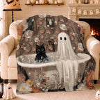 Breling Halloween Ghost Bathroom Throw Blanket Flannel Black Cat 50"x60" by Breling