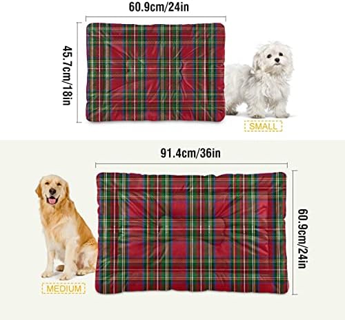 Green and Red Tartan Plaid Dog Bed Mat for Small Dog Puppy Cat Kitten, Traditional Scottish Tartan Check Ultra Soft Pet Bed Mattress for Crate with Anti-Slip Washable, 18 x 24 Inches - Image 3