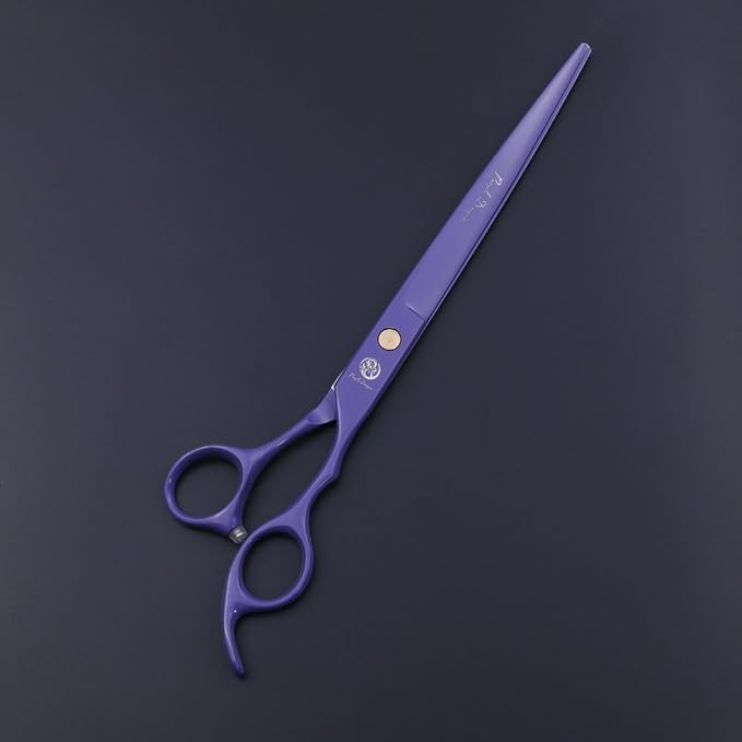Purple Dragon 8.0 inch Professional Dog Grooming Hair Cutting Scissor-Set | Stainless Steel, Curved Scissor&Chunker Shear Kit Includes Bag, for Pet Groomer or Family DIY Pet Use