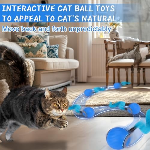 BABORUI Interactive Cat Toy Ball - Automatic Interactive Cat Toys for Indoor Cats with 3 Tails, 2 Speeds Rechargeable Cat Enrichment Toys for Small/Medium/Large Cats to Keep Them Busy(Blue) - Image 2