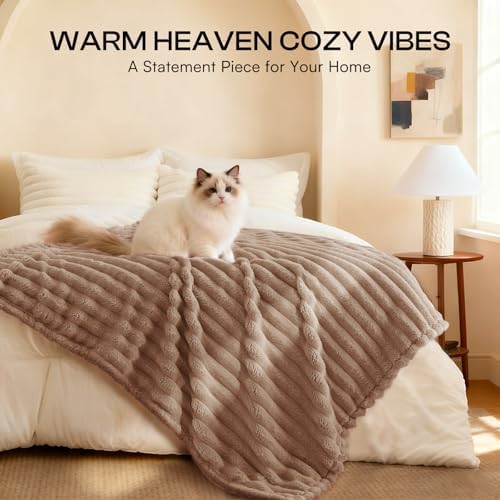 LINENLUX 1 Pack 3 Fleece Dog Blanket Soft Warm Cat Brown/White/Blue Small - Image 4
