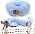 Cat Tunnel Bed with 40 Pcs Interactive Cat Toys, Blue by MOYMO
