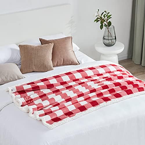 Touchat Sherpa Red and White Buffalo Plaid Christmas Twin Blanket 60" X 70", Fuzzy Fluffy Soft Cozy Blankets, Fleece Flannel Plush Microfiber Throw for Couch Bed Sofa (Red and White) - Image 5