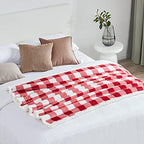 Touchat Sherpa Red and White Buffalo Plaid Christmas Twin Blanket 60" X 70", Fuzzy Fluffy Soft Cozy Blankets, Fleece Flannel Plush Microfiber Throw for Couch Bed Sofa (Red and White) - Image 5