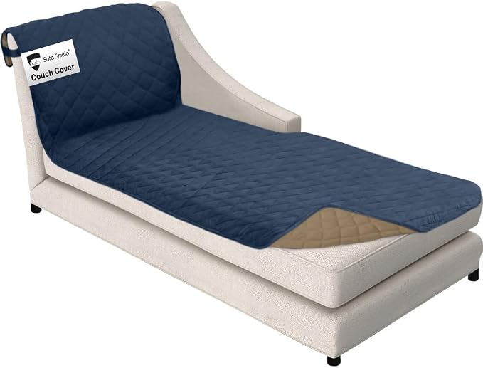 Sofa Shield® Couch Chaise Covers for Dogs, Reversible Furniture Protector with Strap, Stain and Tear Resistant Cushion Cover, 102x34 inch Seat, Machine Washable Slipcover Pets, Cats, Navy Sand