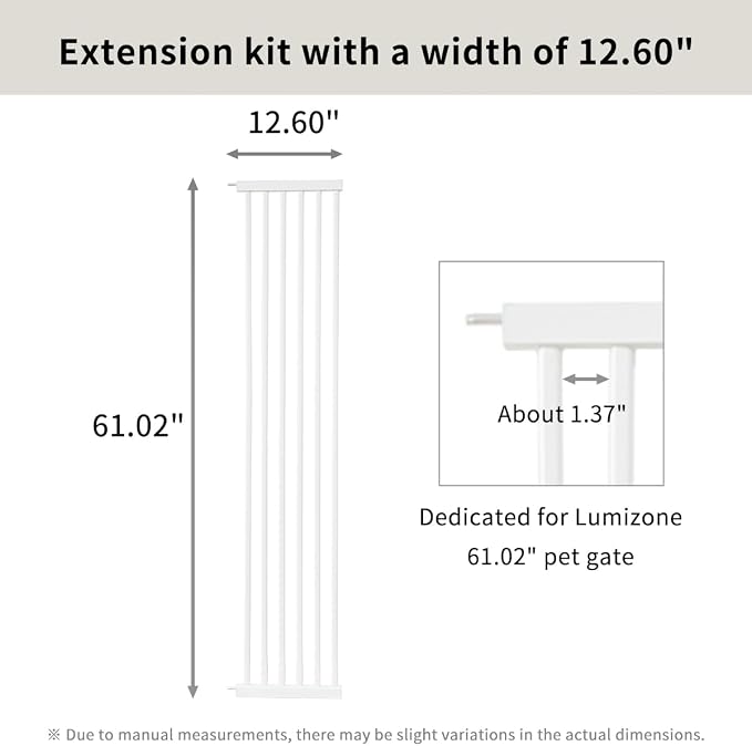 Lumizone Extra Tall Cat Gate Extension Kit 61.02" High 12.6" Wide White | Tall Pet Gate Dog Gate for Doorway Hallway Stairs Pressure Mounted Extra Wide 1.37" Gap No Drilling