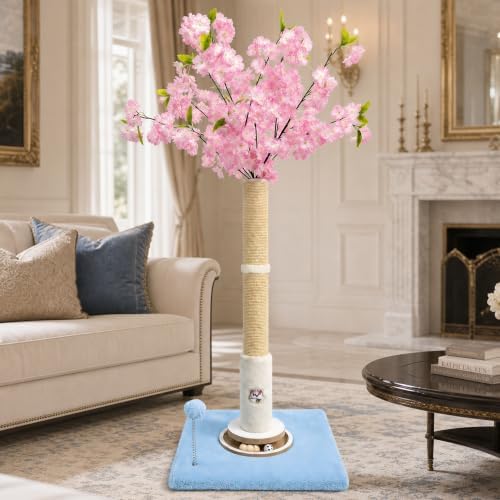 Fantasreen Pink Flower Scratching Post 35'' with Interactive Toys for Indoor Cats by Fantasreen