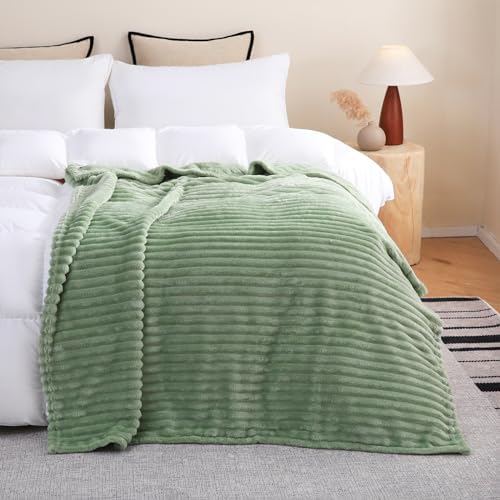 Sage Green Fleece Throw Blanket 108”×90” for Couch Sofa Livingroom - Image 2