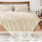 BEDELITE 3D Checked Beige Fleece Throw Blanket for Couch, 50x60 Inches - Image 4