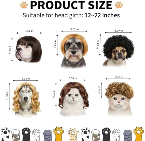 6 Pack Funny Cat and Dog Wig, for Pet Halloween Costumes - Image 7