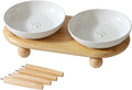 Havniva Elevated Cat Bowls, Cat Food and Water Bowl Set, Ceramic Cat Bowl | Raised Cat Food Bowls, Whisker Friendly, 5.6” Shallow Cat Dishes, Wide Cat Plates, Non-Slip Wood Stand, Two Heights