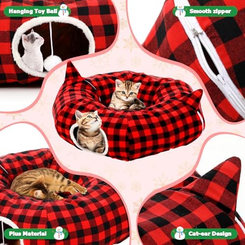 Dansydaisy Cat Tunnel Christmas Tree Skirt Red Black, 33.9 Inch Bed Cave - Image 3