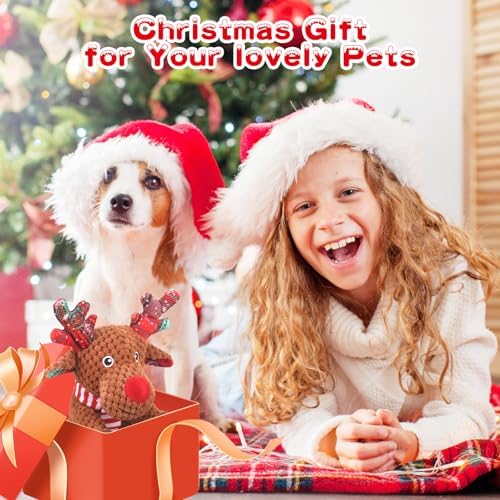 Christmas Dog Toys, Squeaky Dog Toys with Crinkle Paper, Interactive Plush Puppy Chew Toys, Cute Reindeer Dog Funny Toys, Dog Gifts for Small, Medium, Large Breed - Image 3