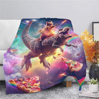 Funny Dinosaur and Cat Blanket Universe Rainbow Pizza Dino Cat Throw Blanket Gifts for Girls Women Kids Adults Super Soft Cozy Plush Fluffy Fuzzy Fleece Blanket Home Decor 50''X60'' - Image 3