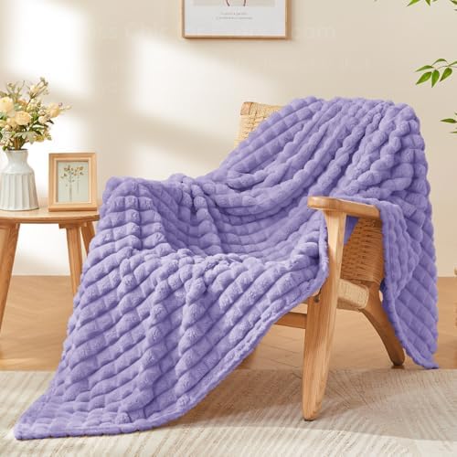 BEDELITE 3D Checked Lavender Fleece Throw Blanket for Couch, 50x60 Inches by BEDELITE