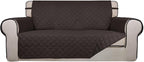 PureFit Reversible Quilted Couch Covers for Dogs Loveseat Sofa Cover 54" | Chocolate/Chocolate, Water Resistant Couch Protector, Washable Pet Couch Cover with Non Slip and Elastic Straps For Kids