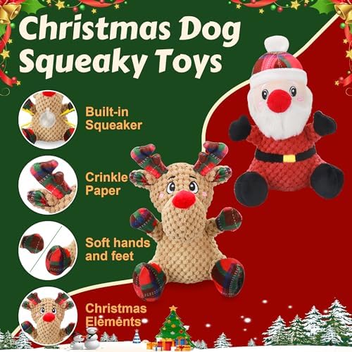 Newget 2Pcs Christmas Squeaky Dog Toys, Plush Dog Toys with Crinkle Paper - Image 2