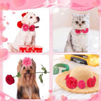 Hoteam 50 Pcs Dog Collar Flowers Bows Accessories, Rose Red - Image 3