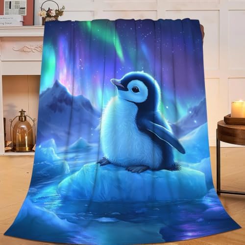 Cute Penguin Blanket Aurora Starry Night Throw Stuff Gifts 50"x40" - Image 5