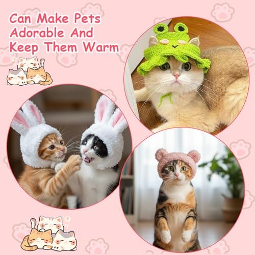 8 Pcs Cat Costume Hats, Cat Costume Halloween Bunny Hat Outfit with Ears, Cute Bear Pet Hat, Funny Pet Hats for Kitten and Small Dogs Puppy Party Christmas Easter Accessory Headwear - Image 5