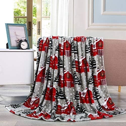 Elegant Comfort Luxury Velvet Super Soft Christmas Prints Fleece Blanket-Holiday Theme Home Décor Fuzzy Warm and Cozy Throws for Winter Bedding, Couch and Gift, 50 x 60 inch, Snowybarn by ELEGANTCOMFORT