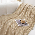 Puncuntex Fleece Throw Blanket Khaki 60"×80" with Square Grid Design - Image 3