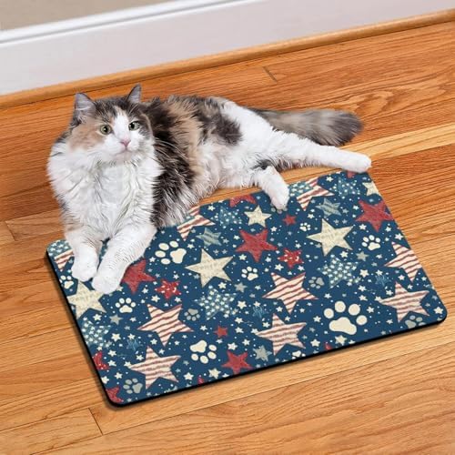 American 4th of July Star Dog Food & Water Mat,Patriotic Independence Memorial Day Paw Prints Pet Feeding Mat for Floor Non-Slip Waterproof, Super Absorbent Cat Bowl Mat, Pet Placemat,12" × 20" - Image 7