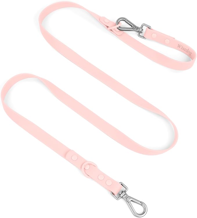 Wisedog Waterproof Dog Leash, Gossamer Pink, 6 ft × 3/4 in | Adjustable, 2 Metal Swivel Hooks, Easy to Clean, For Small, Medium, Large breed Dogs