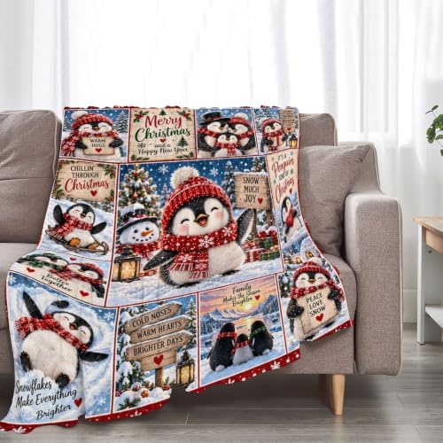 Penguin Christmas Throw Blanket Cute Snowflake Print Gifts 50''x60'' - Image 5