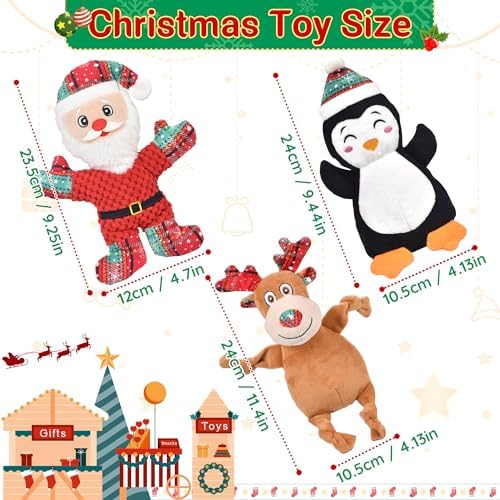 3 Pack Christmas Dog Toys,Christmas Squeaky Interactive Dog Toys with Crinkle Dog Gifts for Puppy, Small, Medium, Large Dogs - Image 2