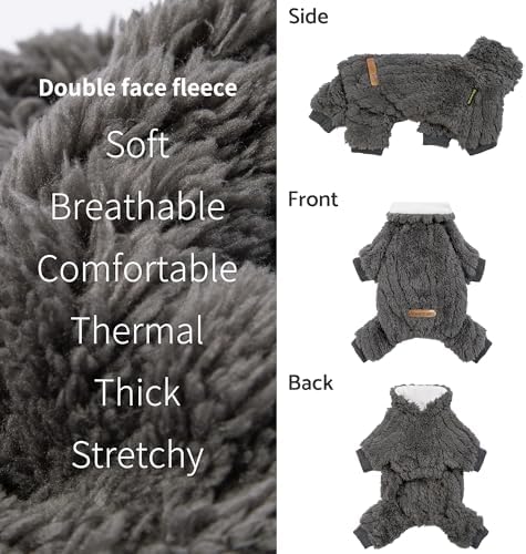 Fitwarm Turtleneck Fleece Dog Sweater Pajamas, Warm Winter Dog Clothes for Small Dogs Boy Girl, Fuzzy Pet Onesie with Feet, Dark Grey, XXL - Image 5