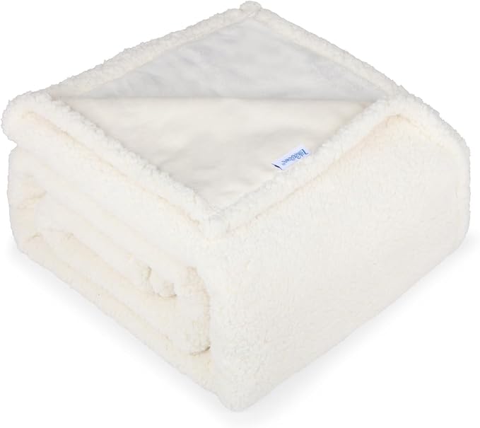 Waterproof Dog Blanket for Large Dogs - Reversible Washable Pet Blanket, Soft Sherpa Fleece Furniture Protector, Cat Throw Bed Couch, Cream,50"x60"