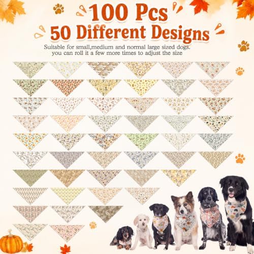 Huhumy 100Pcs Fall Dog Bandanas Bulk Autumn Pet Scarf Bib Neckerchief Decor - Image 4