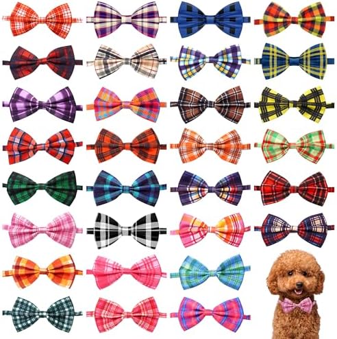 Plaid Dog Bow Ties Bulk for Small Dogs 30 Pack 3.9"*2.1" S by Bestwishforyou