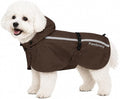 Stretch Fabric Dog Raincoat with Hood, Reflective Rain Poncho for Small Dogs, Adjustable Waterproof Dog Rain Jacket with Leash Opening, Brown, Small