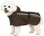 Stretch Fabric Dog Raincoat with Hood, Reflective Rain Poncho for Small Dogs, Adjustable Waterproof Dog Rain Jacket with Leash Opening, Brown, Small