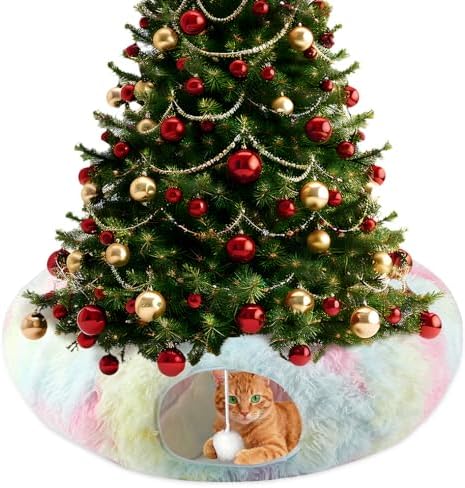 Christmas Tree Cat Tunnel Bed with Middle Mat, Cat Donut Tunnel by Lonepetu